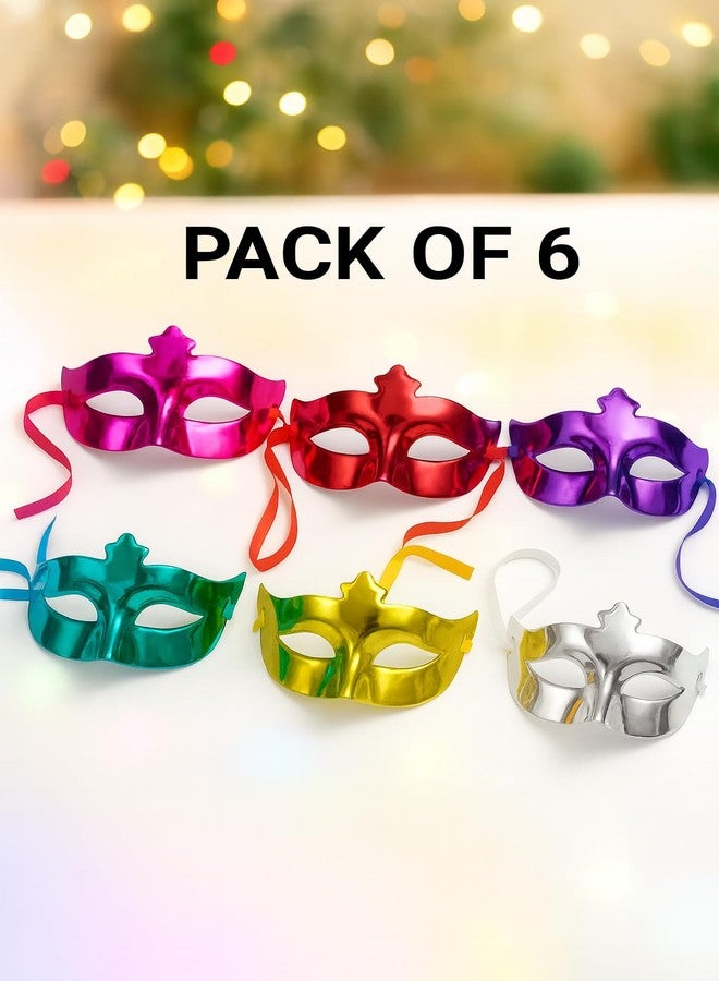 AMFIN® (Pack of 6 Metallic Eye Masks for Kids & Adults - Multicolor Masquerade Party Masks - Shiny Costume Masks for Birthday Parties, New Year Celebration, Baby Shower - Image 2